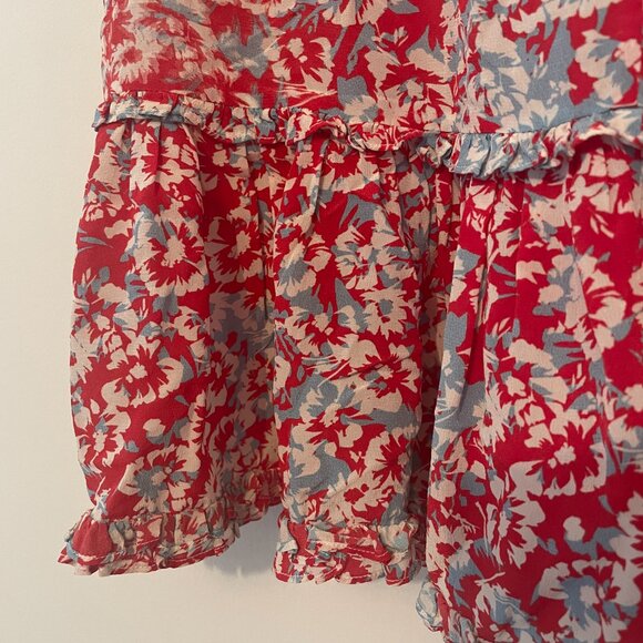 Paloma Blue Silk Red + Blue Floral Mini Skirt Womens Size Medium - Picture 6 of 8